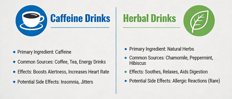 caffeine vs herbal energy drinks comparison chart
