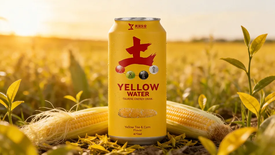 Yellow Energy Drink concept featuring yellow tea and corn silk for digestive power and balance