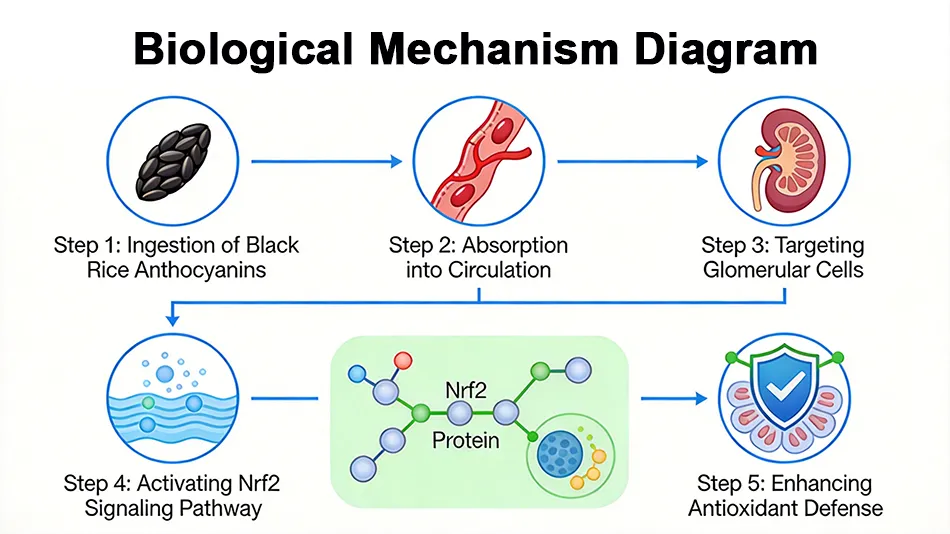 Mechanism of black rice anthocyanins protecting kidney function via Nrf2 pathway for functional drinks