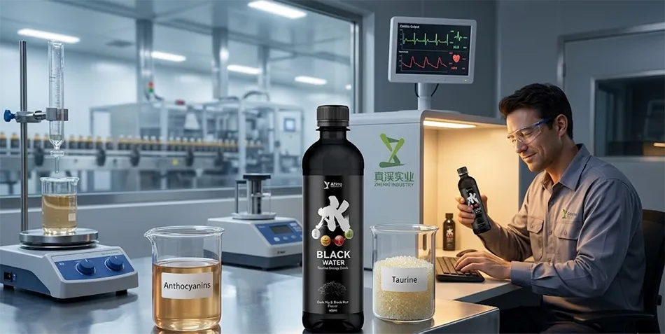 Custom branded lineup of Zhenxi Five Element Energy Drink