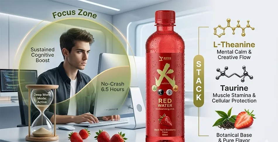ZhenXi Black Tea Strawberry Flavor Taurine Energy Drink 500ml Bottle for natural focus