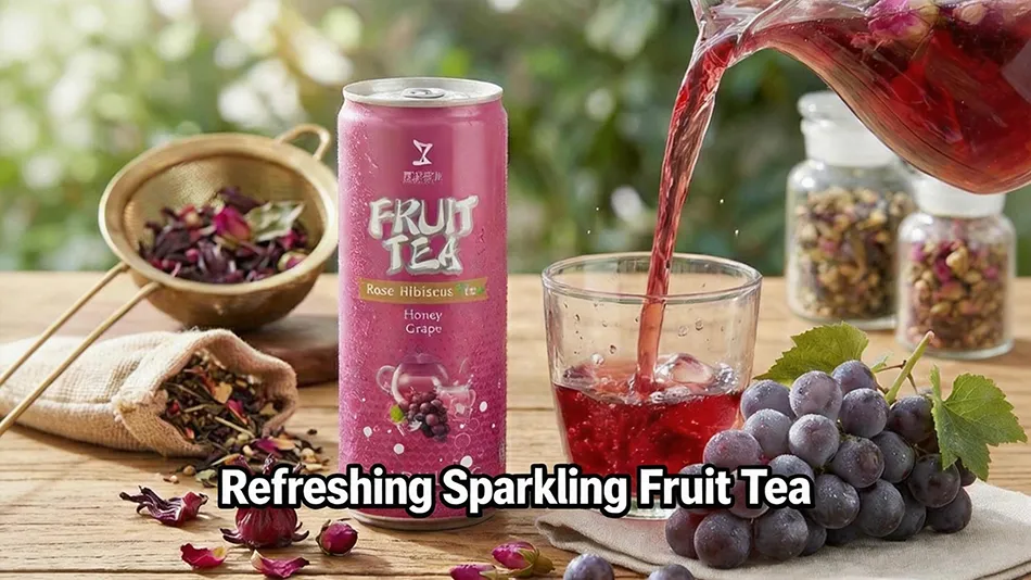 grape rose hibiscus fruit tea pouring into glass