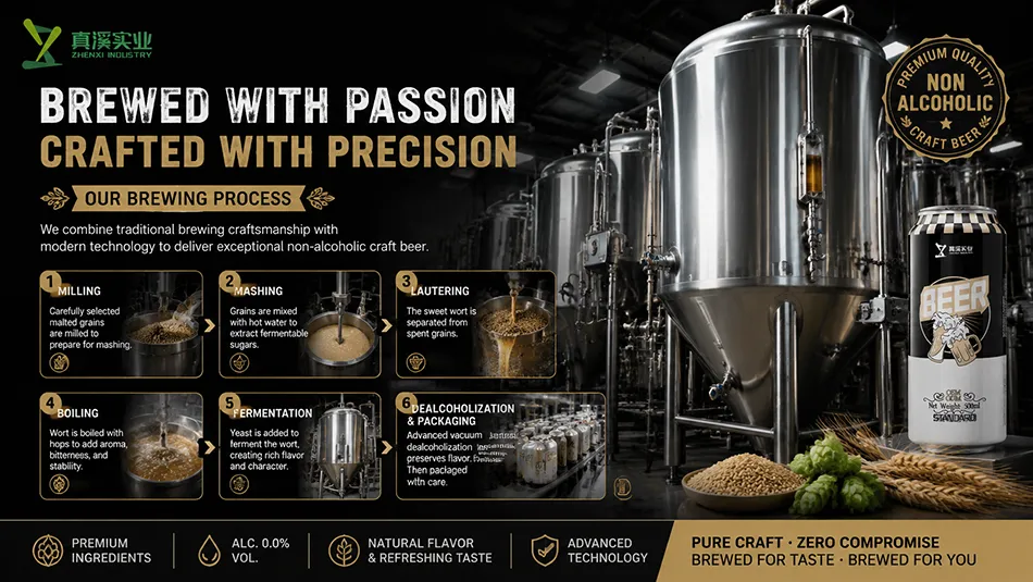 Professional non alcoholic craft beer brewing process in brewery