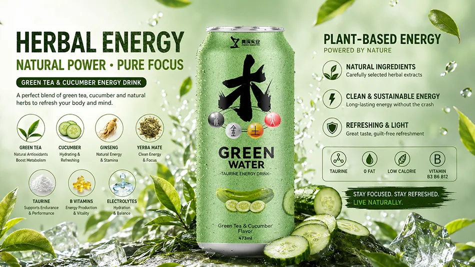 botanical herbal energy drink with green tea and cucumber flavor