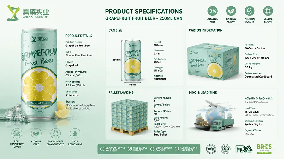 250ml grapefruit flavored non alcoholic craft beer packaging specification