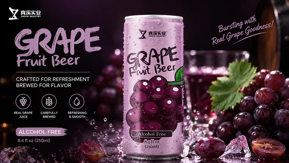 250ml grape flavored non alcoholic craft beer in aluminum can by ZhenXi