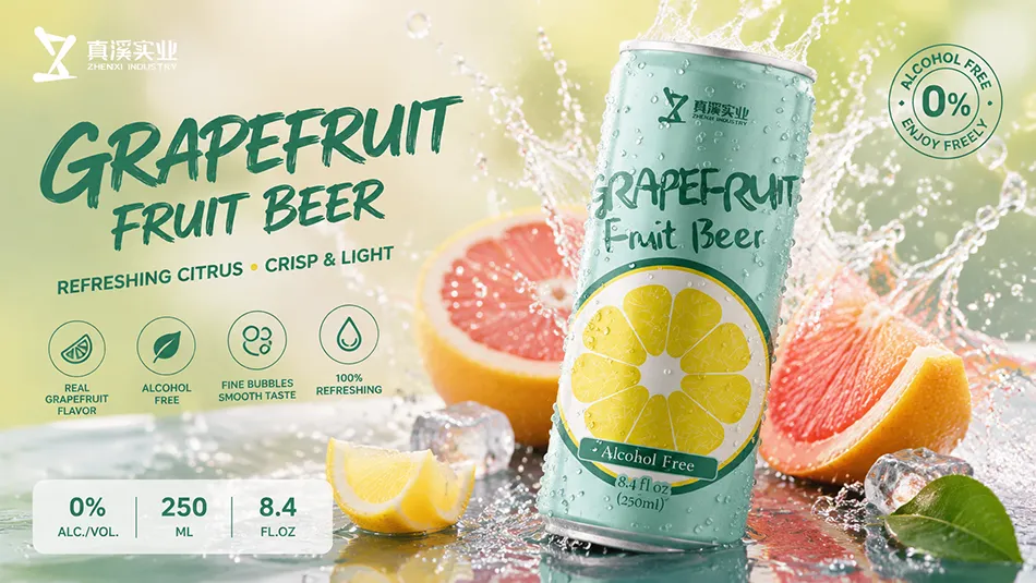 250ml grapefruit flavored non alcoholic craft beer in aluminum can by ZhenXi