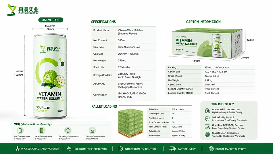 355ml soursop vitamin C energy drink packaging specification