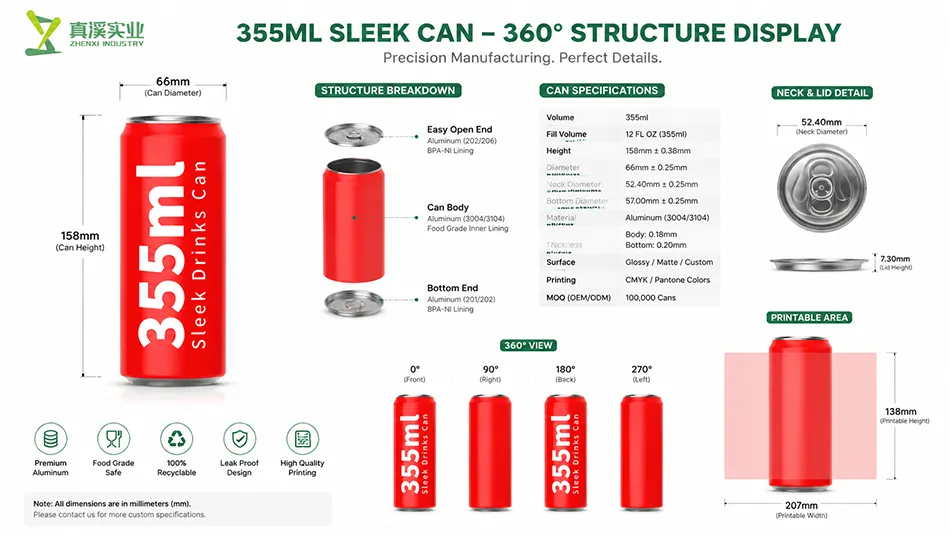 355ml sleek aluminum can dimensions and printable area