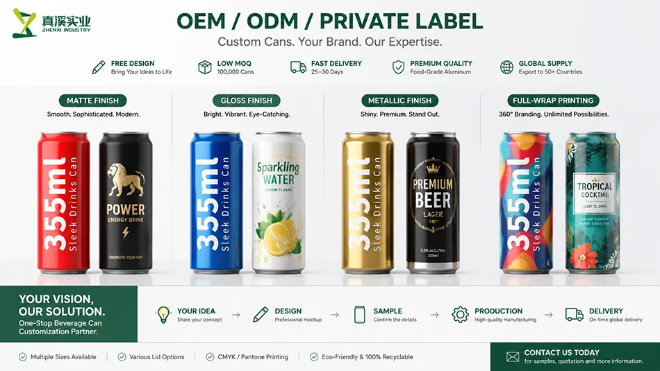 355ml sleek aluminum can OEM custom printed beverage can manufacturer