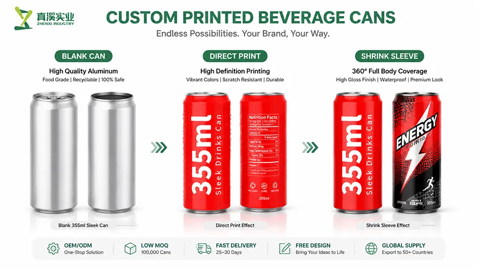 custom printed 355ml sleek aluminum beverage cans