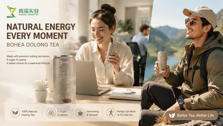 Consumers enjoying Bohea flavor RTD oolong tea in modern lifestyle settings
