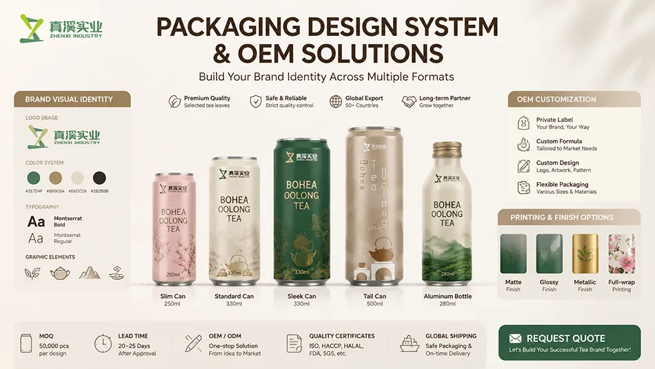 Custom packaging design for Bohea flavor RTD oolong tea private label brands