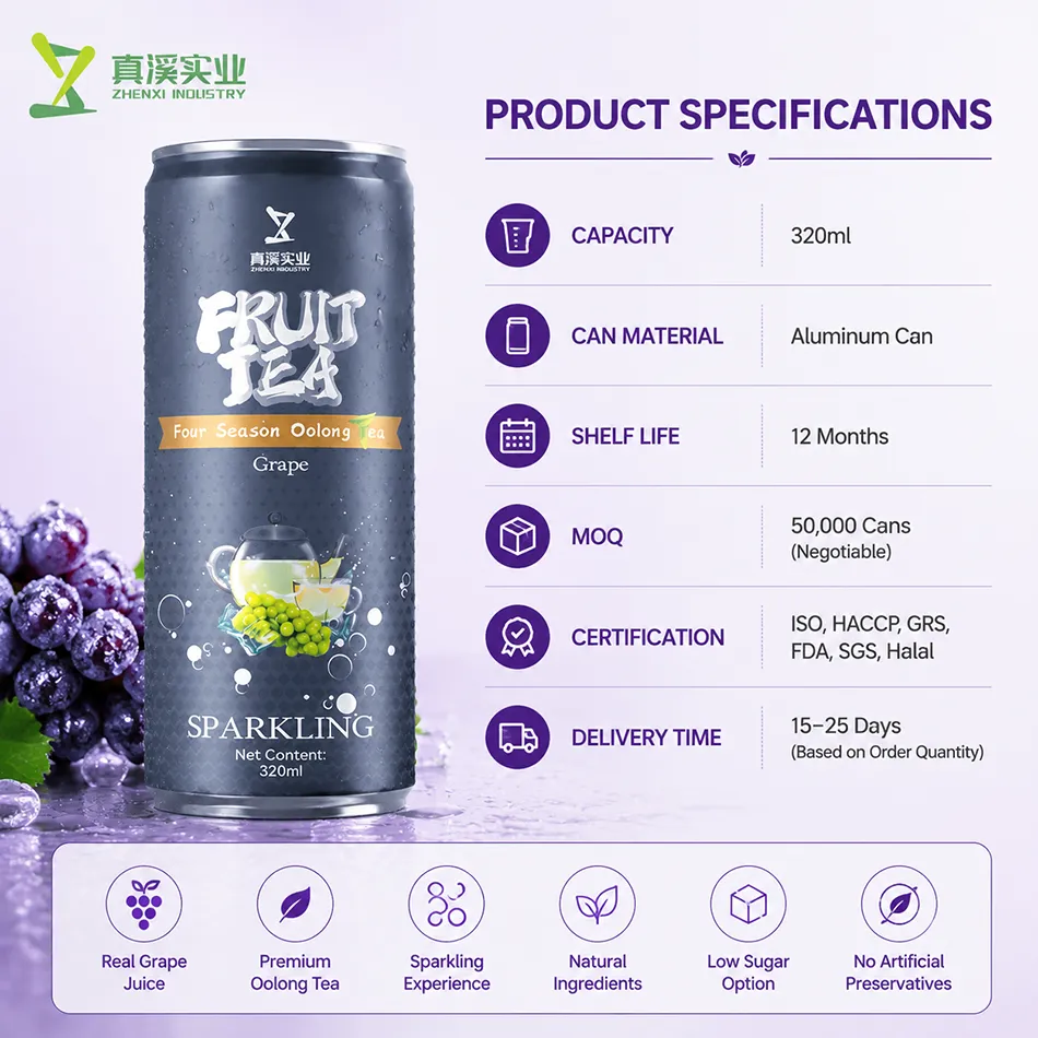 Specifications of 320ml grape oolong fruit tea aluminum can