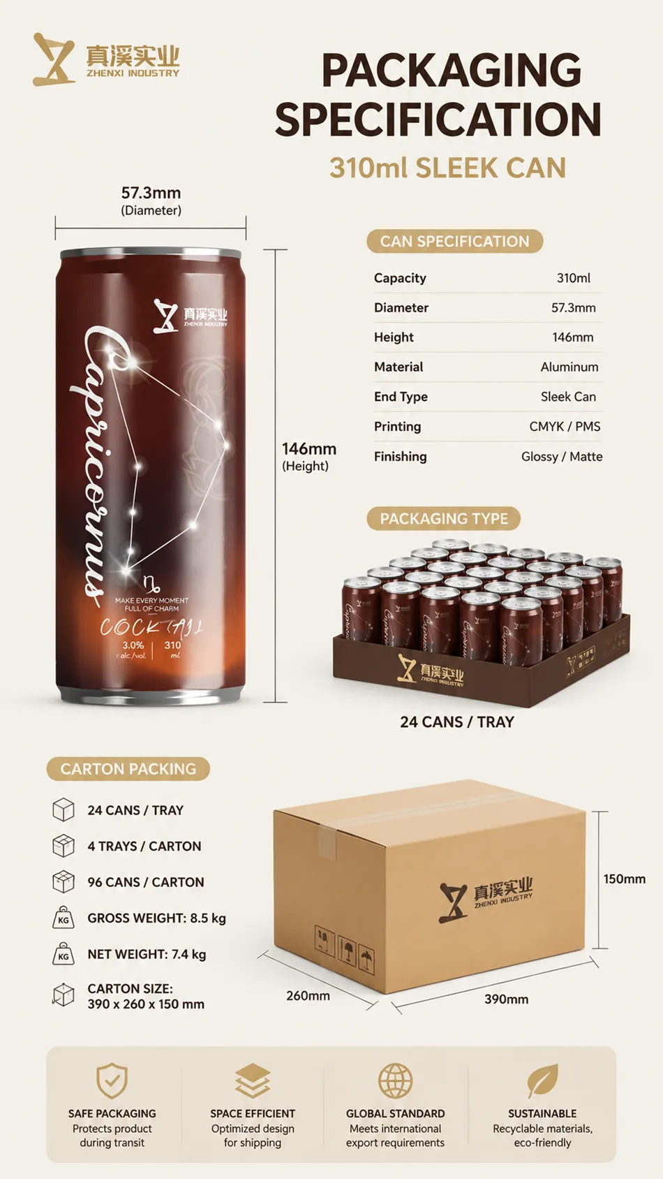 Specifications of 310ml Capricorn Zodiac Flavor Cocktail Drink