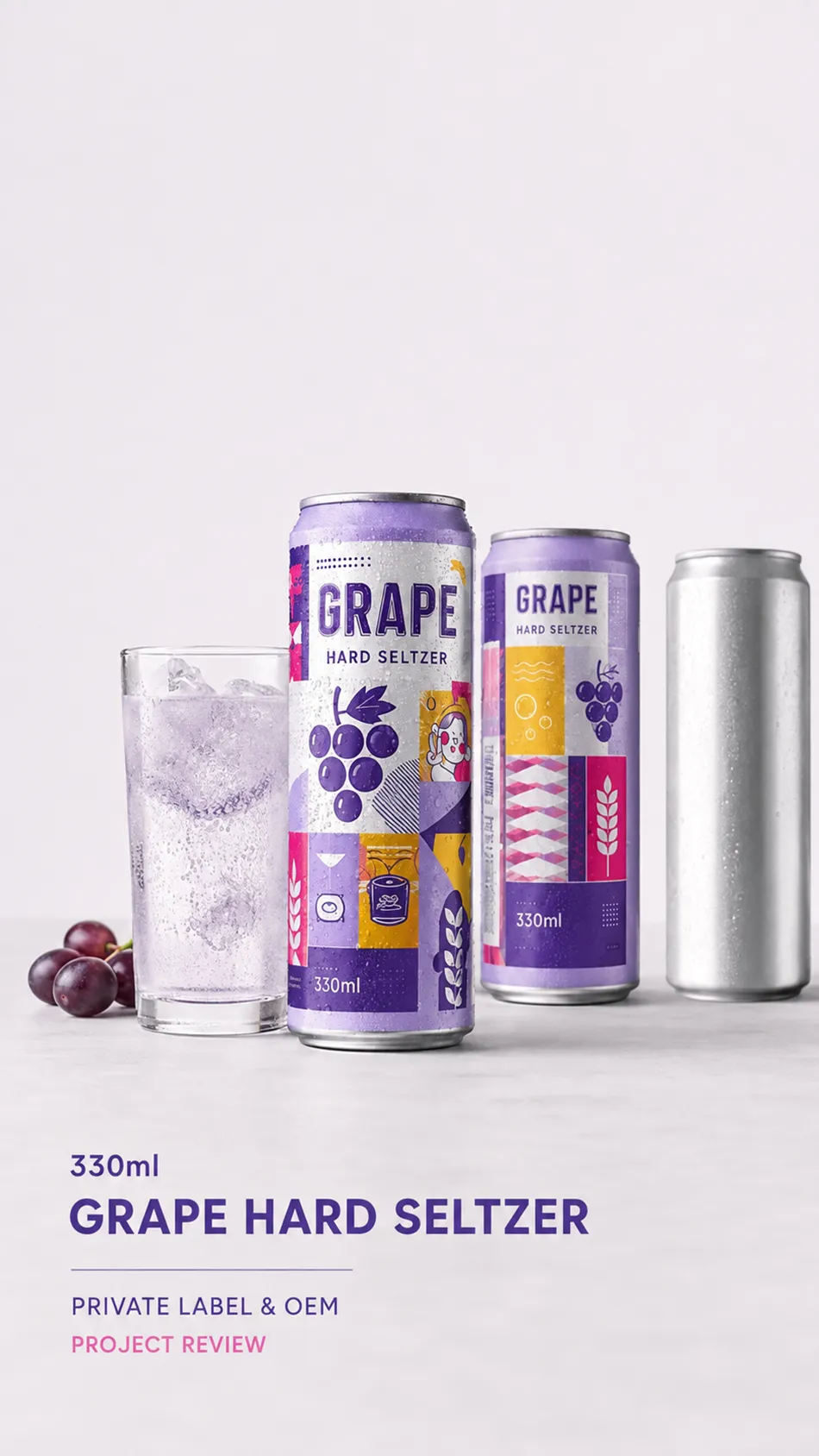 ZhenXi 330ml grape flavor canned hard seltzer product presentation
