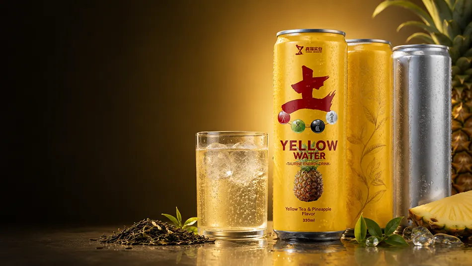330ml Sleek Yellow Tea Pineapple energy drink hero product direction for OEM project review