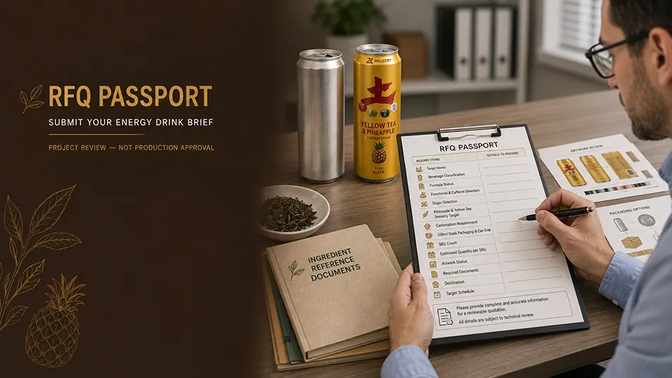 330ml Sleek Yellow Tea Pineapple energy drink rfq passport cta for OEM project review