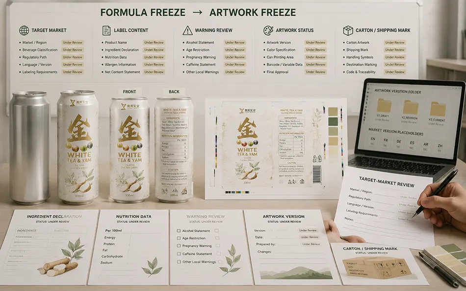 330ml Sleek White Tea Yam energy drink target-market & artwork review for OEM project review