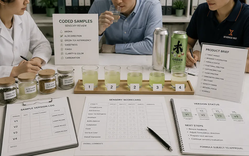 500ml Standard Green Tea Aloe energy drink formula & sensory review for OEM project review