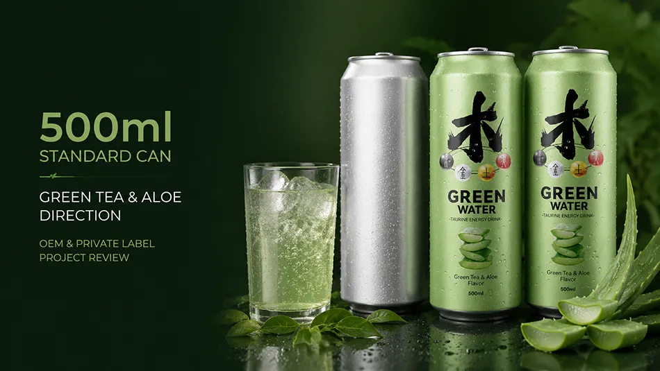 500ml Standard Green Tea Aloe energy drink hero product direction for OEM project review