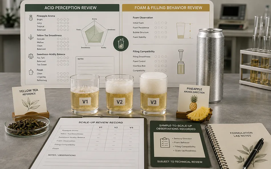 330ml Sleek Yellow Tea Pineapple energy drink product-specific technical review for OEM project review