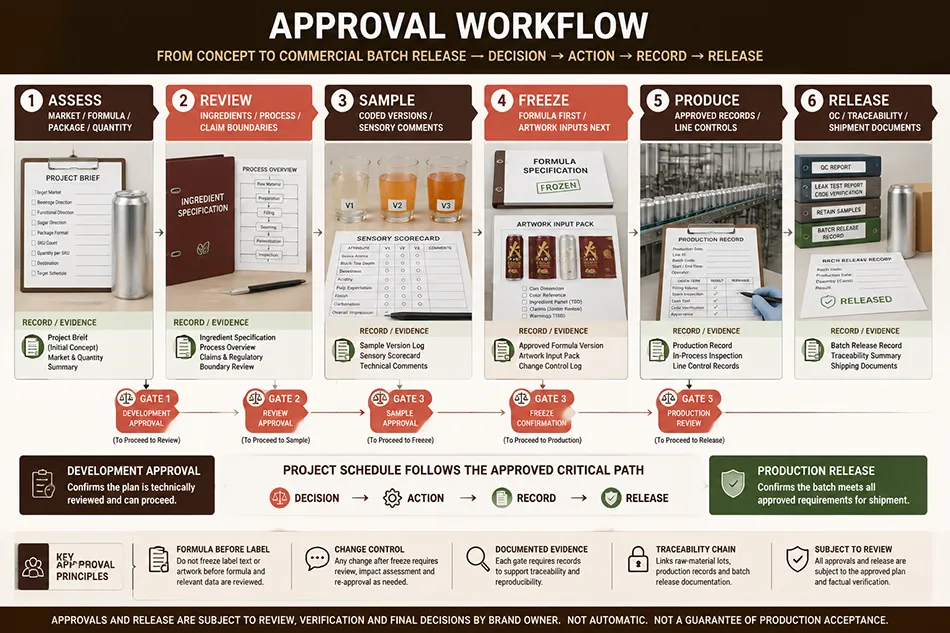 330ml Sleek Black Tea Guava energy drink approval workflow for OEM project review