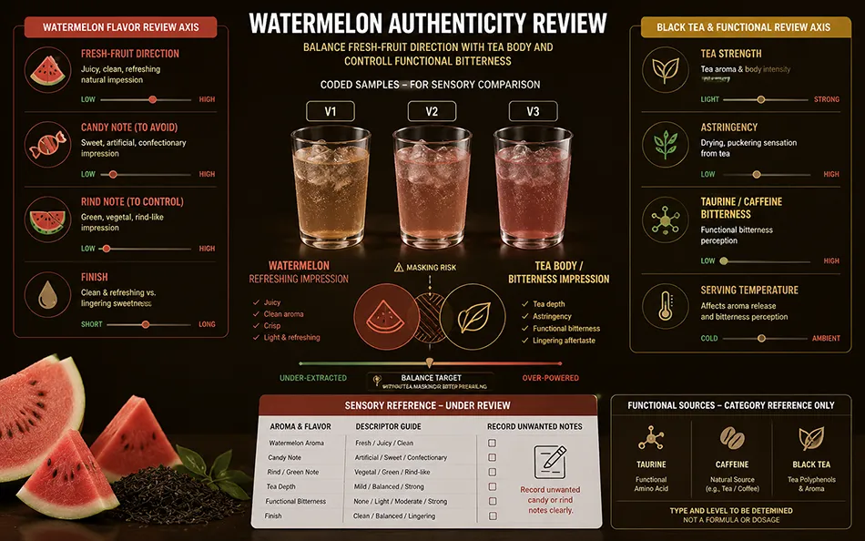 330ml Sleek Black Tea Watermelon energy drink product-specific technical review for OEM project review