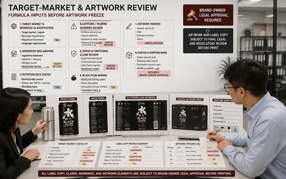 330ml Sleek Dark Tea Black Plum energy drink target-market & artwork review for OEM project review