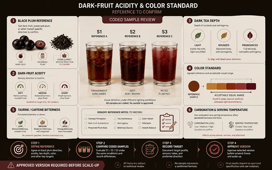330ml Sleek Dark Tea Black Plum energy drink product-specific technical review for OEM project review
