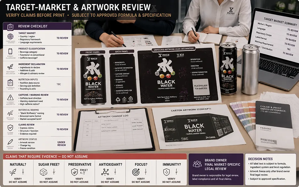 330ml Sleek Dark Tea Black Wolfberry energy drink target-market & artwork review for OEM project review
