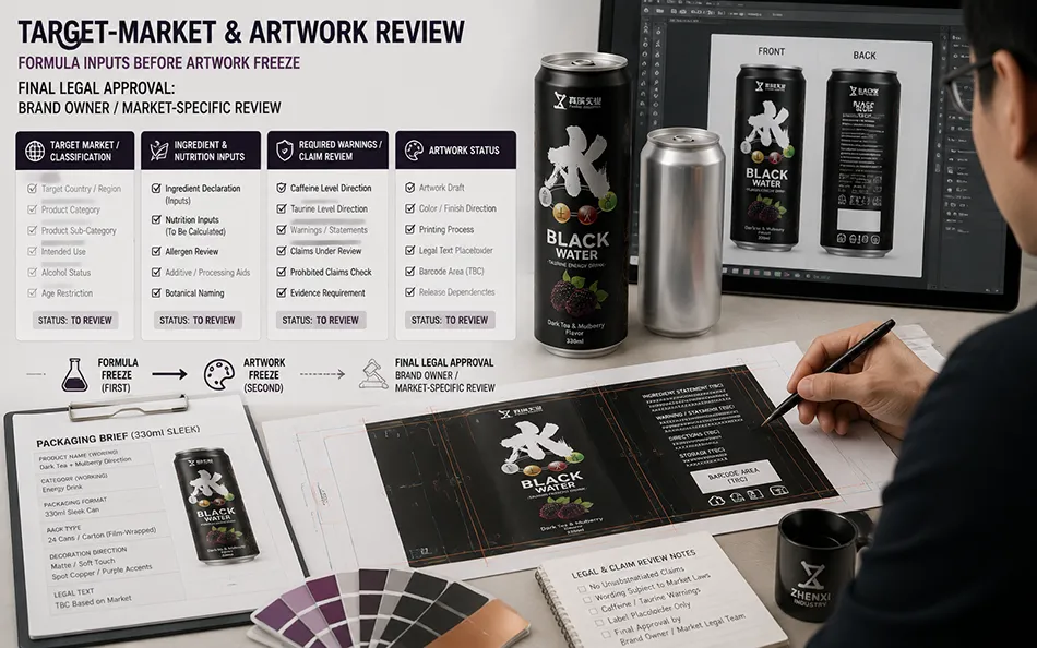 330ml Sleek Dark Tea Mulberry energy drink target-market & artwork review for OEM project review