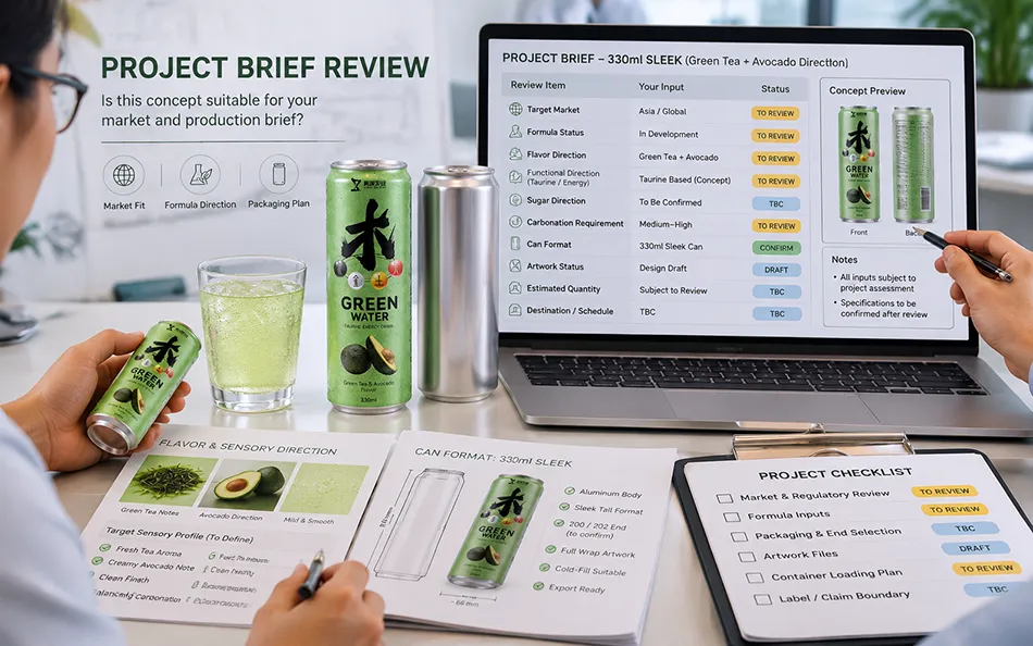 330ml Sleek Green Tea Avocado energy drink project brief review for OEM project review