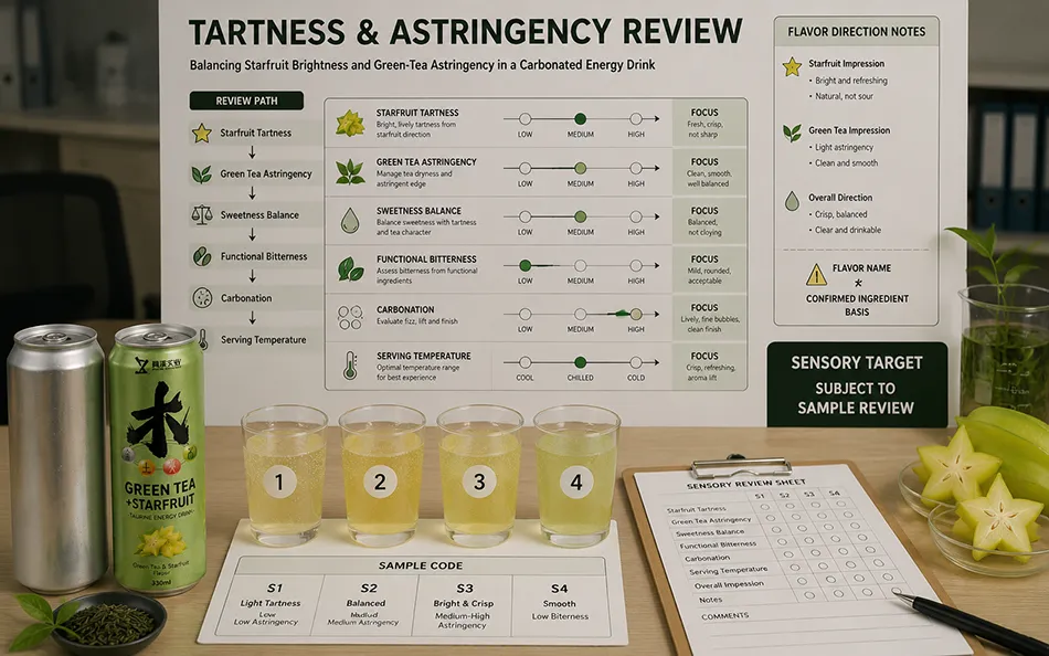 330ml Sleek Green Tea Starfruit energy drink product-specific technical review for OEM project review