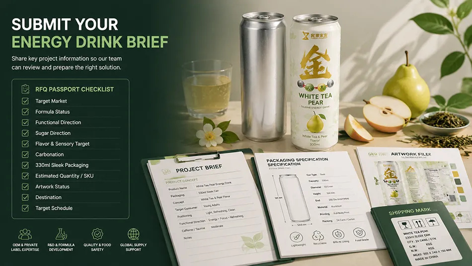 330ml Sleek White Tea Pear energy drink rfq passport cta for OEM project review