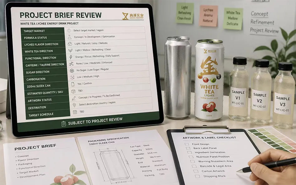 330ml Sleek White Tea Lychee energy drink project brief review for OEM project review