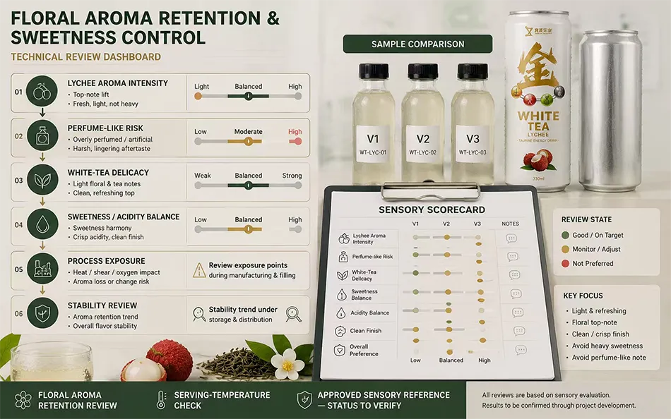 330ml Sleek White Tea Lychee energy drink product-specific technical review for OEM project review