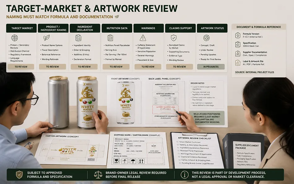 330ml Sleek White Tea Jicama energy drink target-market & artwork review for OEM project review