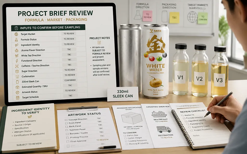 330ml Sleek White Tea Jicama energy drink project brief review for OEM project review