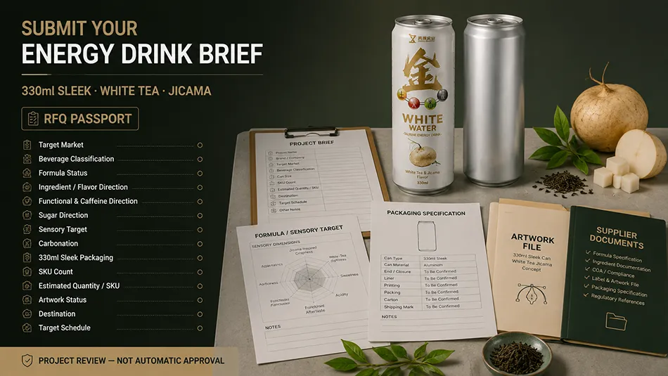 330ml Sleek White Tea Jicama energy drink rfq passport cta for OEM project review