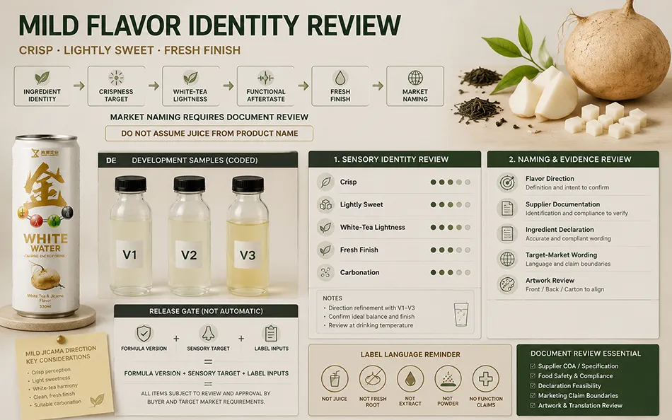 330ml Sleek White Tea Jicama energy drink product-specific technical review for OEM project review