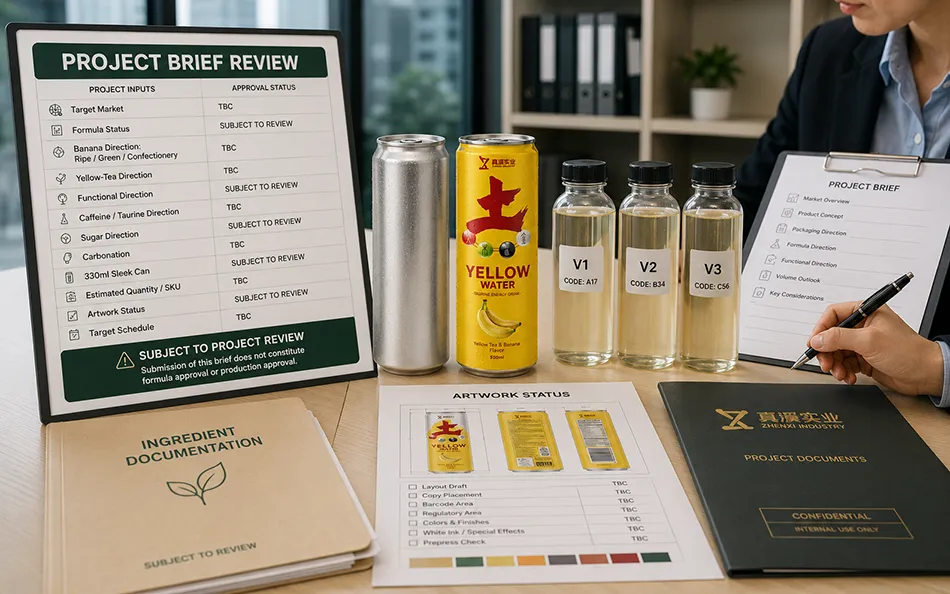 330ml Sleek Yellow Tea Banana energy drink project brief review for OEM project review