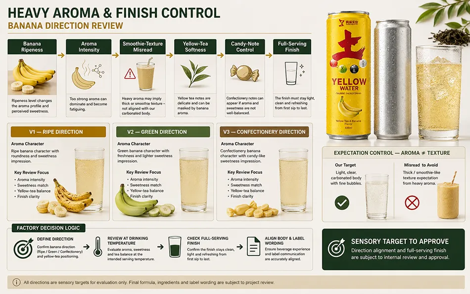 330ml Sleek Yellow Tea Banana energy drink product-specific technical review for OEM project review