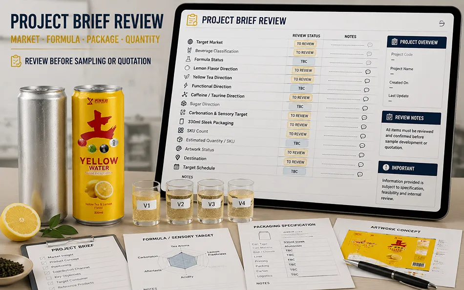 330ml Sleek Yellow Tea Lemon energy drink project brief review for OEM project review