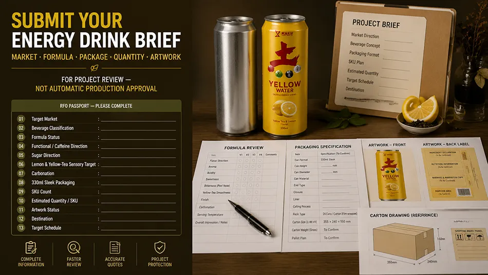 330ml Sleek Yellow Tea Lemon energy drink rfq passport cta for OEM project review