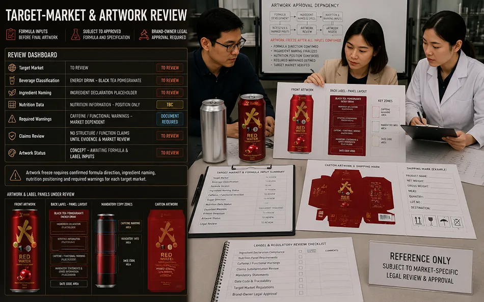 500ml Standard Black Tea Pomegranate energy drink target-market & artwork review for OEM project review
