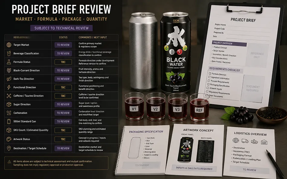 500ml Standard Dark Tea Black Currant energy drink project brief review for OEM project review