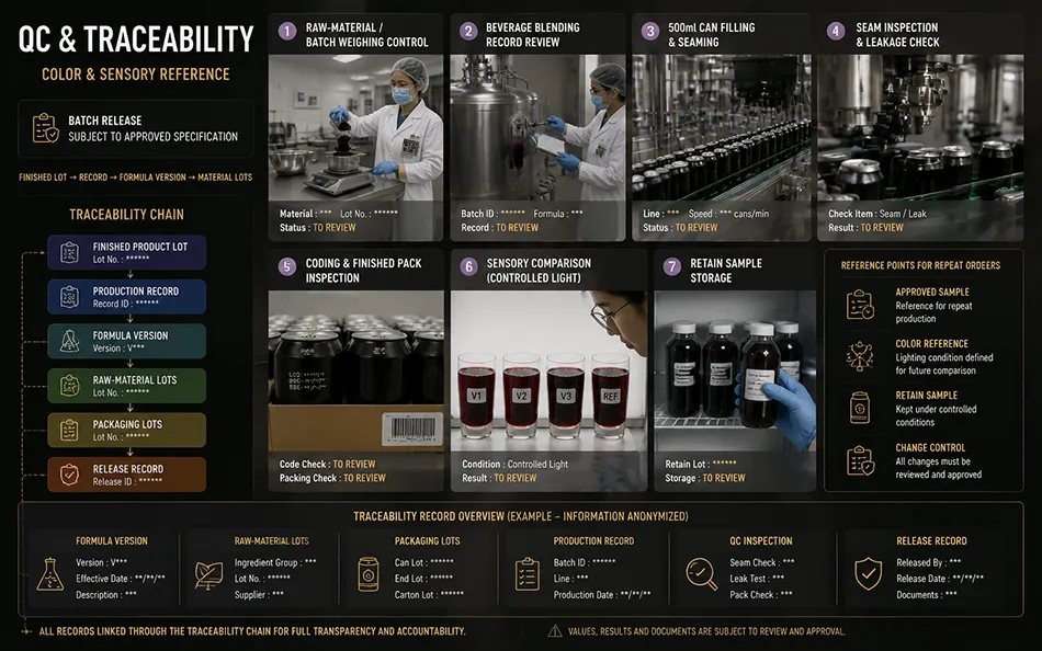 500ml Standard Dark Tea Black Currant energy drink qc & traceability for OEM project review