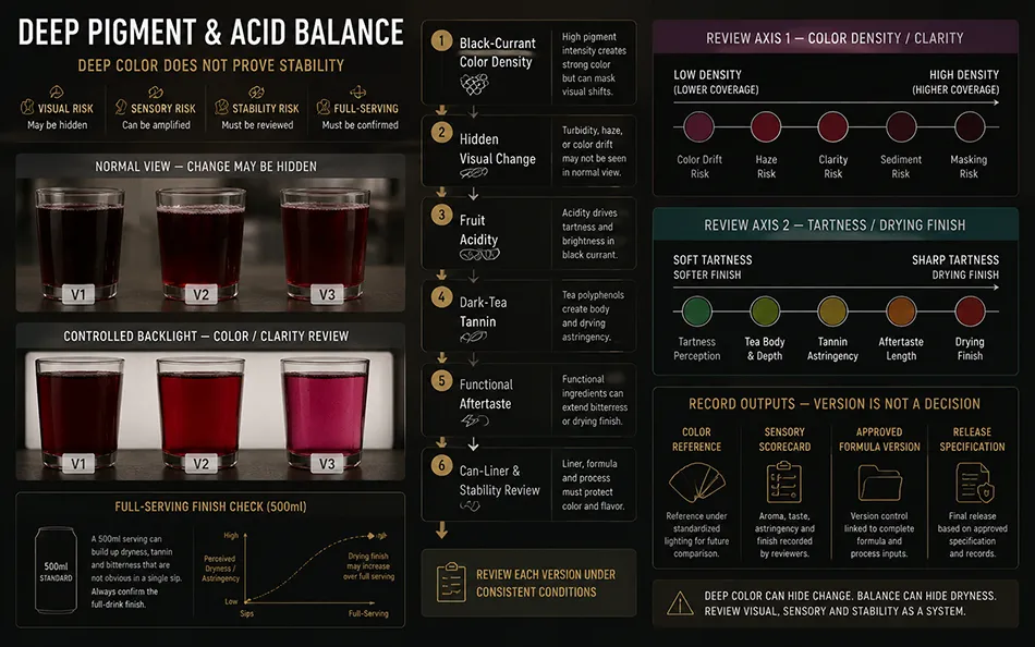 500ml Standard Dark Tea Black Currant energy drink product-specific technical review for OEM project review