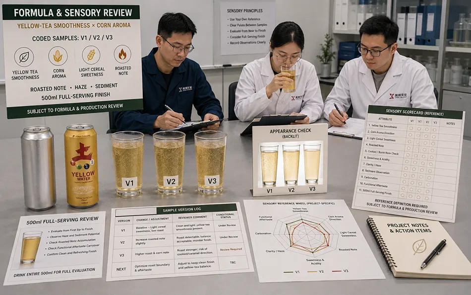 500ml Standard Yellow Tea Corn energy drink formula & sensory review for OEM project review
